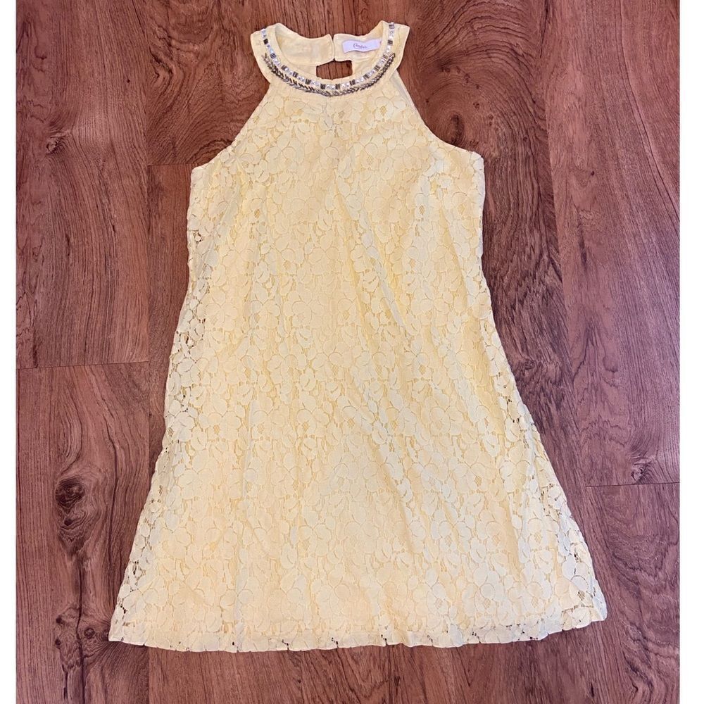 Candies Yellow Lace High Neck Dress With Beadedcollar